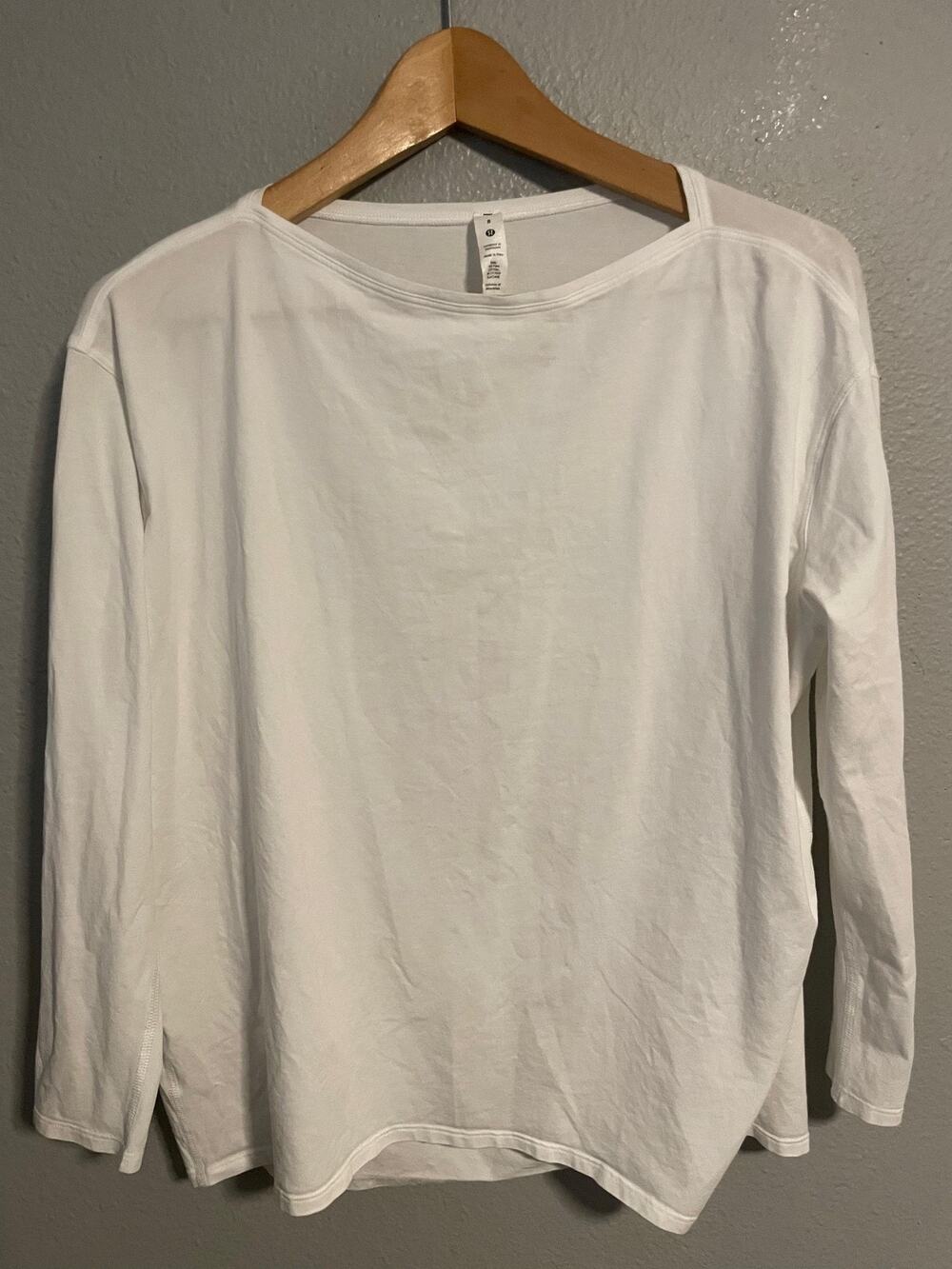 Lululemon Womens Back In Action Top Size 8 Pima Cotton White Athleisure Sporty
